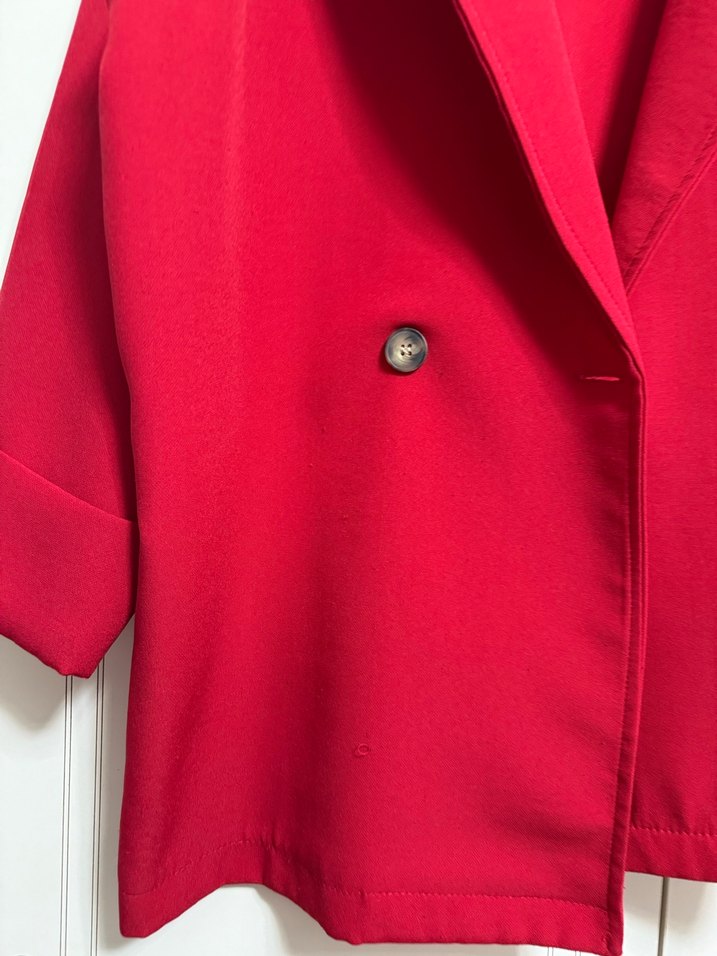 Kadın Kırmızı Düğmeli Midi Blazer Ceket - Görsel 2