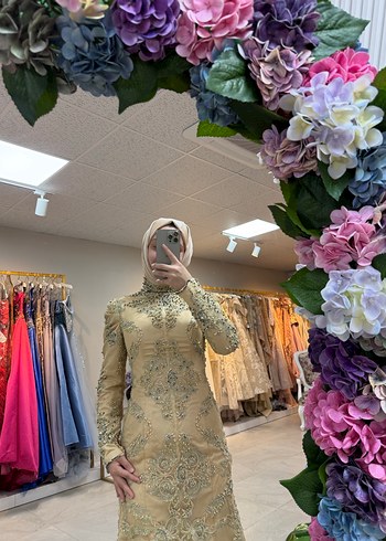 Çiçek Desenli Uzun Kollu Abiye Elbise - Görsel 4