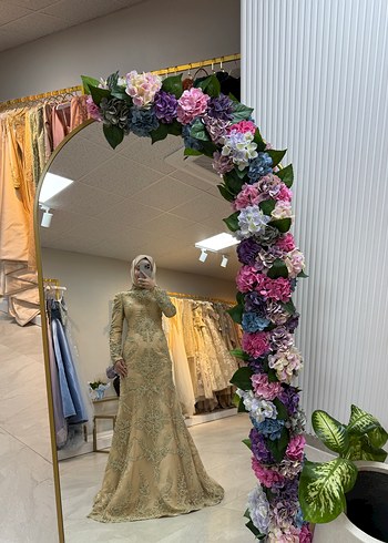 Çiçek Desenli Uzun Kollu Abiye Elbise - Görsel 2