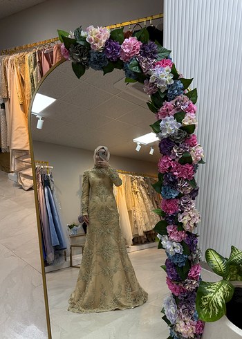 Çiçek Desenli Uzun Kollu Abiye Elbise - Görsel 5