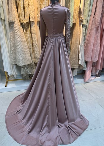 Uzun Kollu İşlemeli Drapeli Kadın Abiye Elbise - Görsel 4