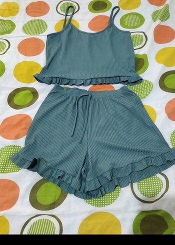 Yeşil Salaş Askılı Mini Pijama Takımı