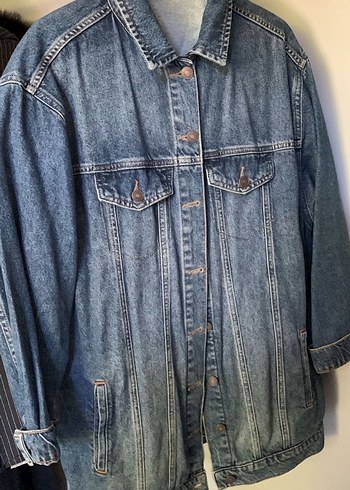 Düğmeli Uzun Kollu Mavi Denim Ceket