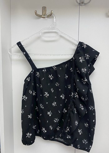 Siyah Çiçek Desenli Mini Straplez Bluz