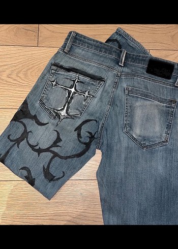 y2k cyber affliction pislick custom made jeans - Görsel 2
