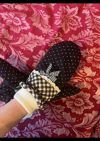 coquette babydoll puantiyeli ekoseli kurdeleli pofuduk eldiven - Görsel 4