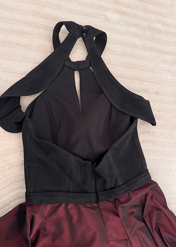 Bordo Drapeli Uzun Straplez Kadın Elbise - Görsel 3