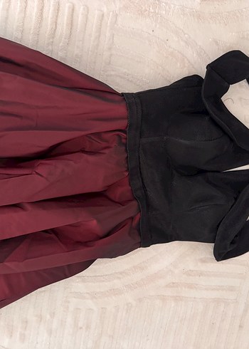 Bordo Drapeli Uzun Straplez Kadın Elbise - Görsel 2