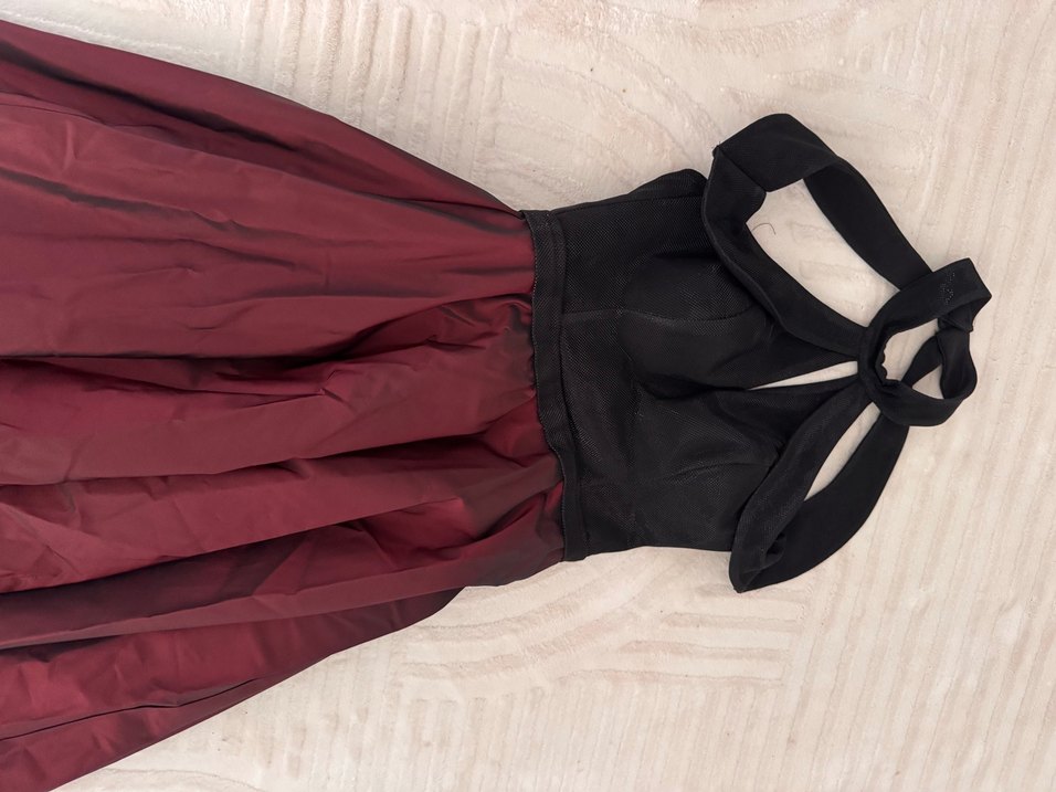 Bordo Drapeli Uzun Straplez Kadın Elbise - Görsel 2