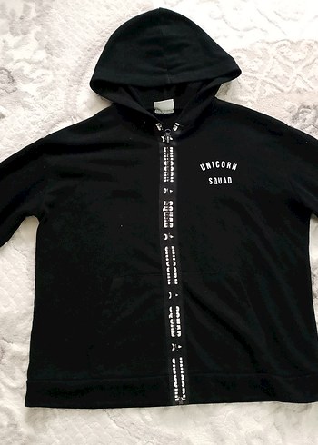 Kadın Siyah Kapüşonlu Fermuarlı Sweatshirt