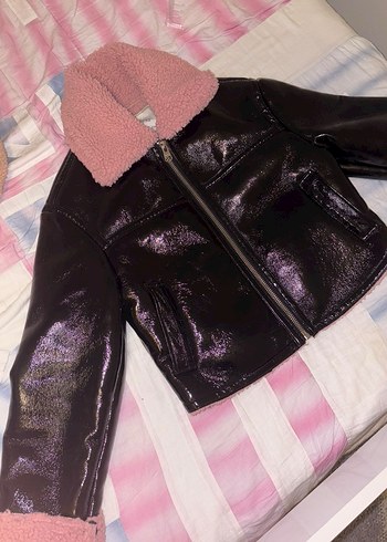 Pembe Kürklü Deri Kadın Ceket
