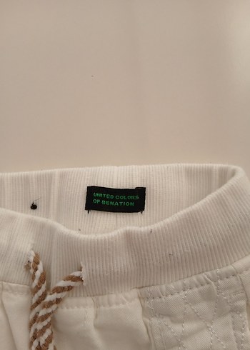 Benetton 6-9 Ay Beyaz Pamuklu Rahat Kesim Unisex Çocuk Pantolonu - Görsel 2