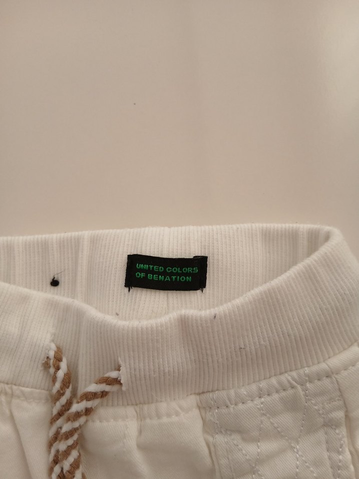 Benetton 6-9 Ay Beyaz Pamuklu Rahat Kesim Unisex Çocuk Pantolonu - Görsel 2