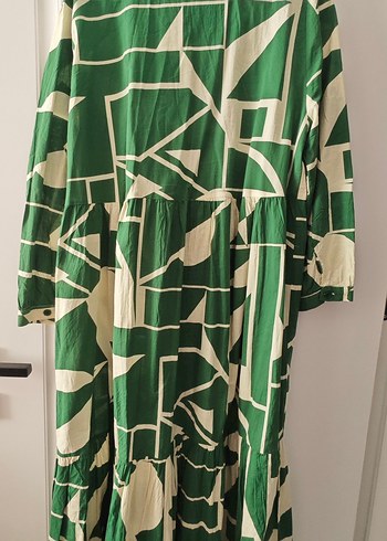 Zara Bohem Tarz Uzun Yeşil Desenli Zara Elbise