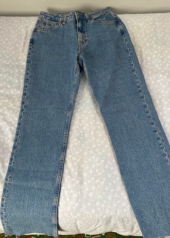 Düğmeli Mavi Kadın Denim Pantolon