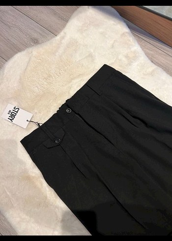 32 Beden Düğmeli Siyah Kadın Kumaş Pantolon W-32 L-33