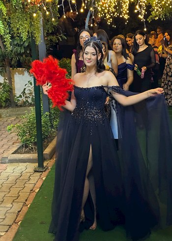 Lacivert Uzun Abiye Elbise - Görsel 3