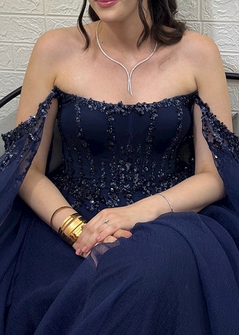 Lacivert Uzun Abiye Elbise - Görsel 6