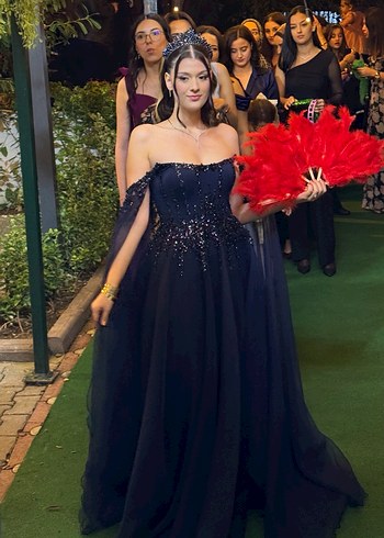 Lacivert Uzun Abiye Elbise - Görsel 2