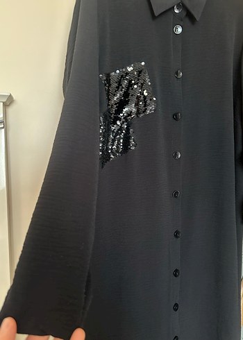 Düğmeli Siyah Uzun Kadın Tunik - Görsel 3