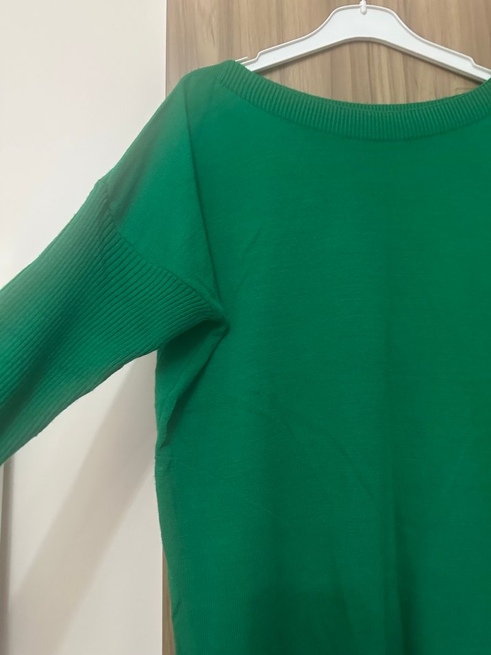 Kadın Yeşil Örgü Salaş Triko - Görsel 2