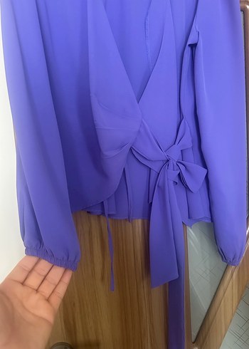 Uzun Kollu Mor Midi Kadın Gömlek - Görsel 2