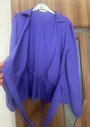 Uzun Kollu Mor Midi Kadın Gömlek - Görsel 3