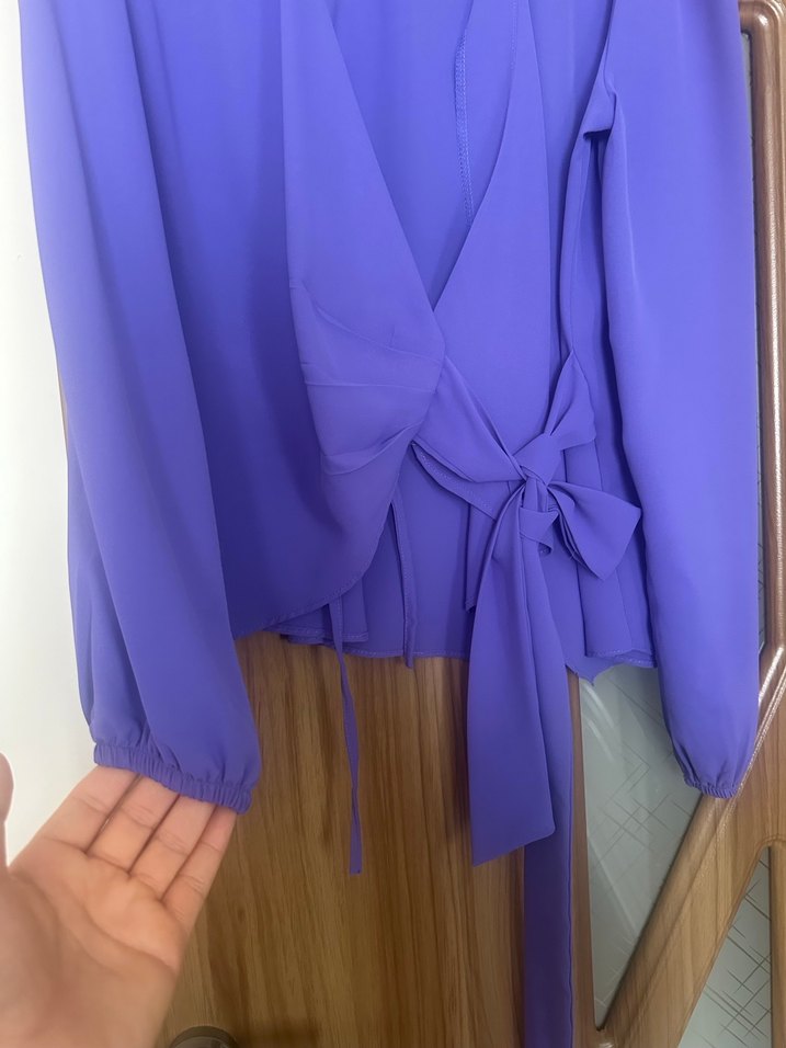 Uzun Kollu Mor Midi Kadın Gömlek - Görsel 2