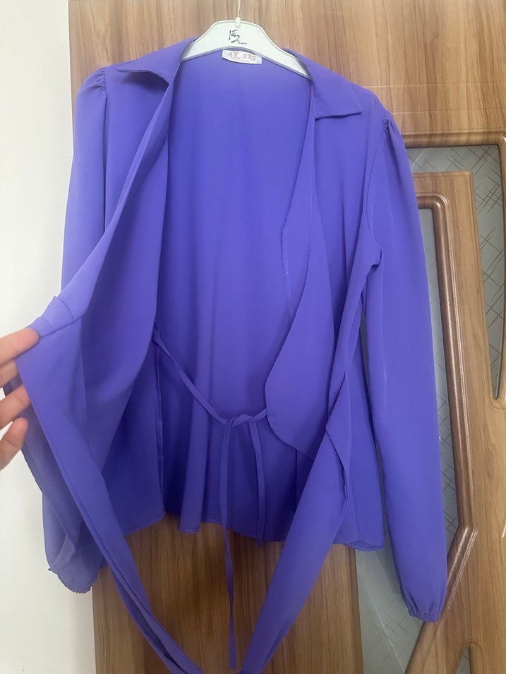 Uzun Kollu Mor Midi Kadın Gömlek - Görsel 3