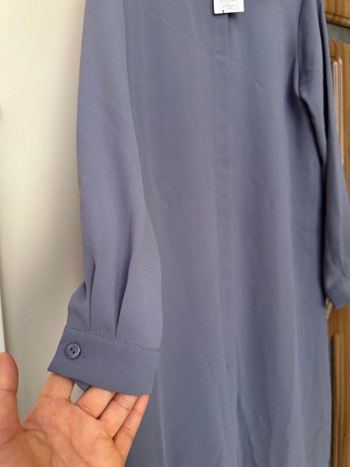 Lila Renk Krep kumaş Uzun Kollu Gizli Düğmeli  Kadın Tunik - Görsel 4