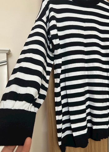 Kadın Siyah Çizgili Pamuklu Uzun Kollu Triko - Görsel 2