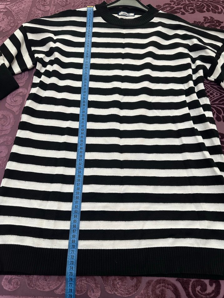 Kadın Siyah Çizgili Pamuklu Uzun Kollu Triko - Görsel 3