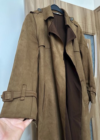 Kahverengi Süet Uzun Kadın Trençkot - Görsel 2