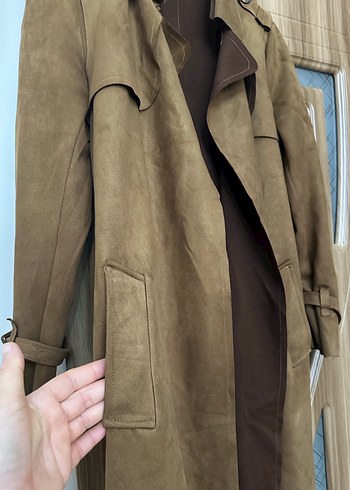 Kahverengi Süet Uzun Kadın Trençkot - Görsel 3