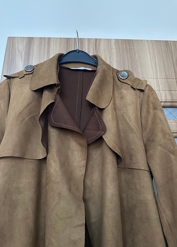 Kahverengi Süet Uzun Kadın Trençkot - Görsel 4