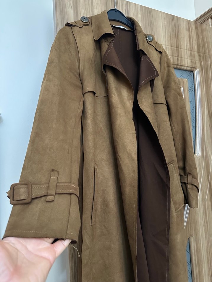 Kahverengi Süet Uzun Kadın Trençkot - Görsel 2