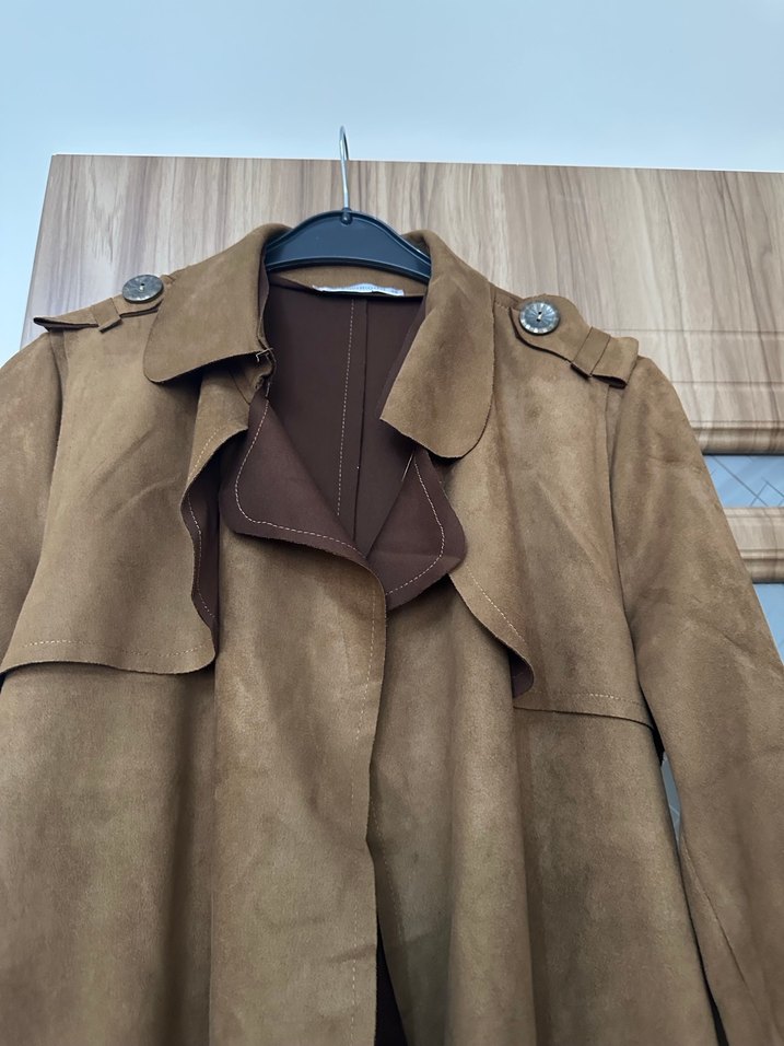 Kahverengi Süet Uzun Kadın Trençkot - Görsel 4