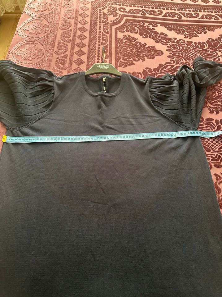 Kolları pilise detaylı lacivert renk triko elbise - Görsel 5