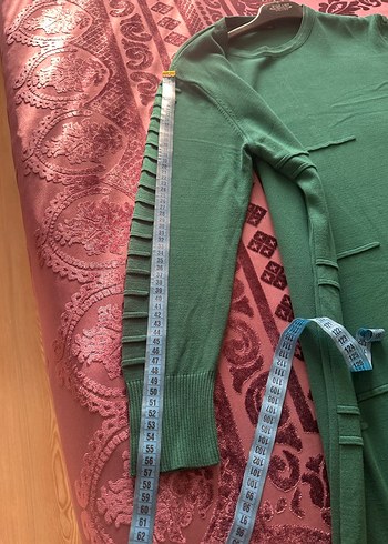 Drapeli Uzun Kollu Yeşil Kadın Elbise - Görsel 6