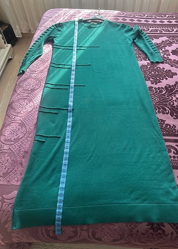 Drapeli Uzun Kollu Yeşil Kadın Elbise - Görsel 3