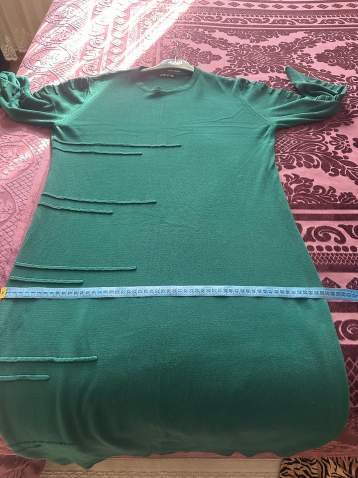 Drapeli Uzun Kollu Yeşil Kadın Elbise - Görsel 5