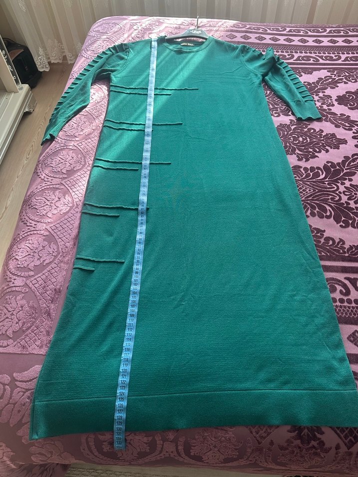 Drapeli Uzun Kollu Yeşil Kadın Elbise - Görsel 3