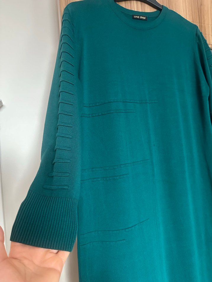 Drapeli Uzun Kollu Yeşil Kadın Elbise - Görsel 2