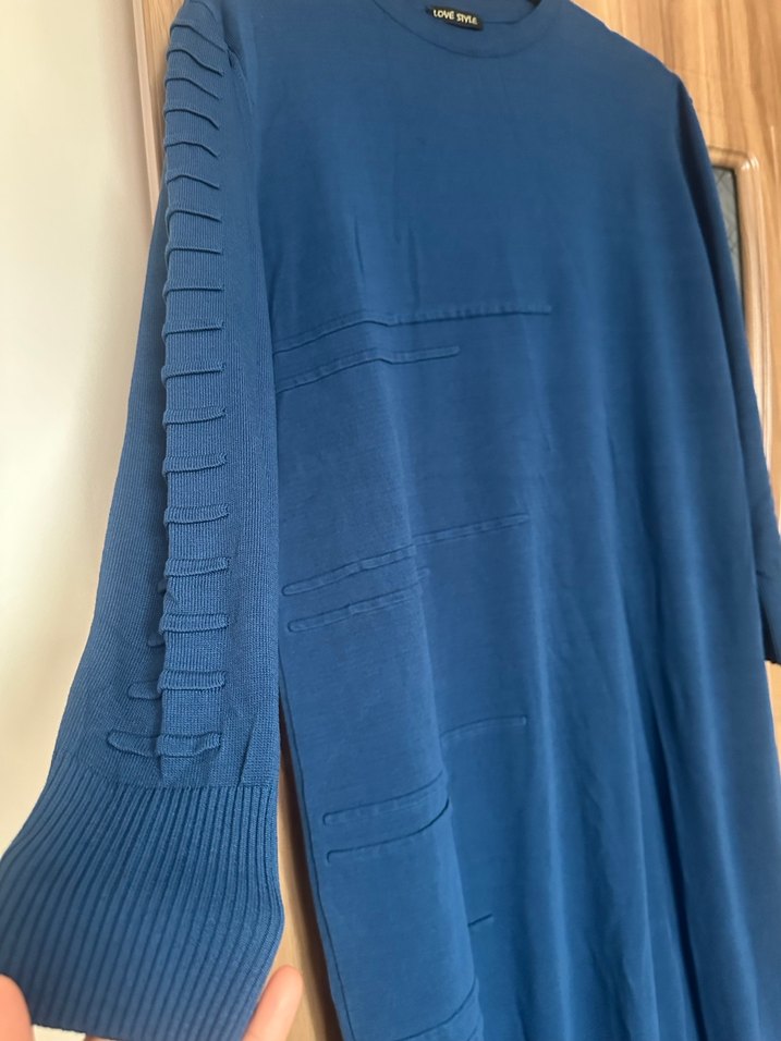 Petrol mavisi triko elbise - Görsel 2