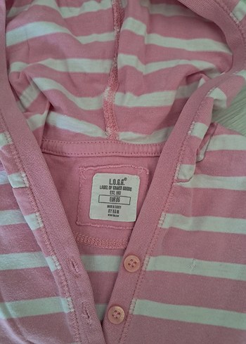 Kız Çocuk Kapüşonlu Çizgili Kısa Kollu Elbise - Görsel 3