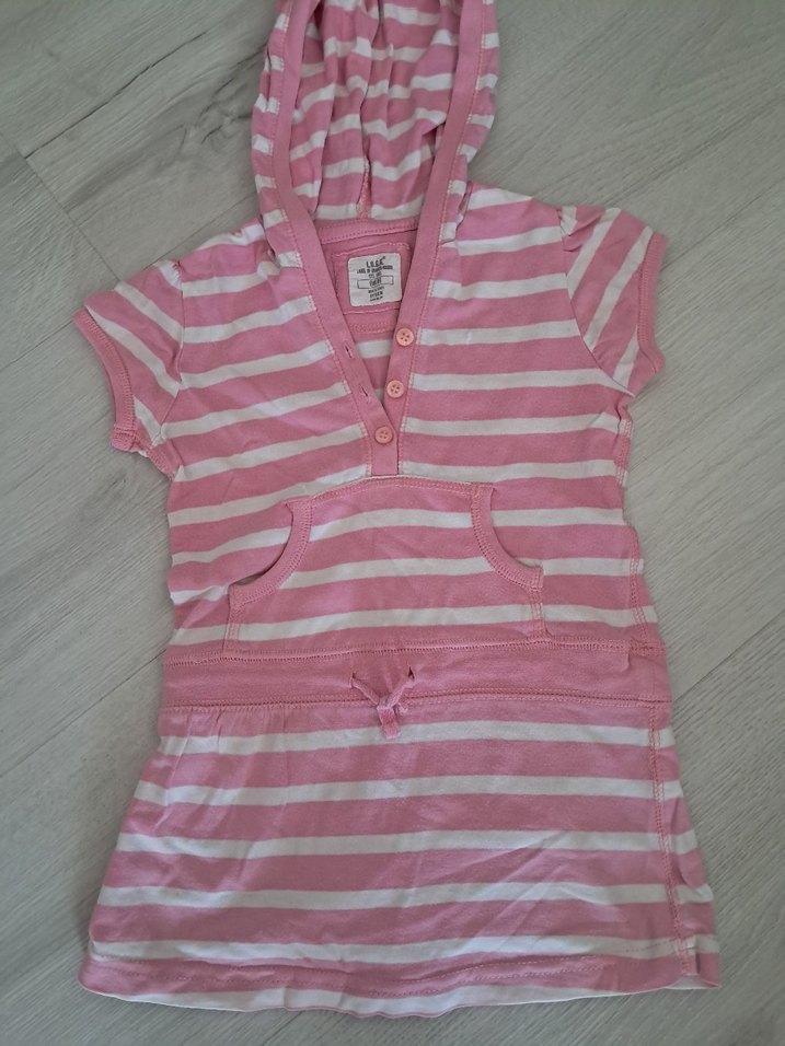 Kız Çocuk Kapüşonlu Çizgili Kısa Kollu Elbise - Görsel 2