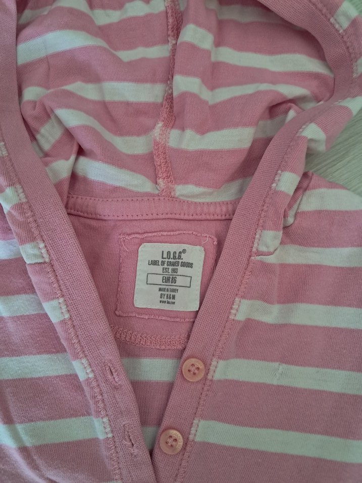 Kız Çocuk Kapüşonlu Çizgili Kısa Kollu Elbise - Görsel 3