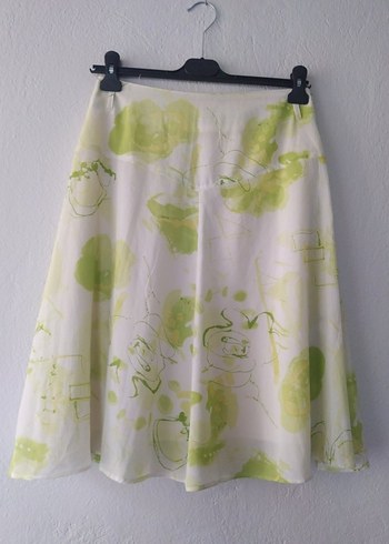 Yeşil Bağlama Desenli Kısa Hamile Keten Etek - Görsel 5