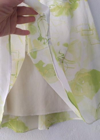 Yeşil Bağlama Desenli Kısa Hamile Keten Etek - Görsel 2