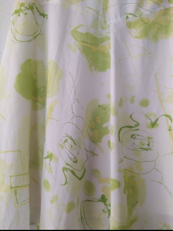 Yeşil Bağlama Desenli Kısa Hamile Keten Etek - Görsel 4